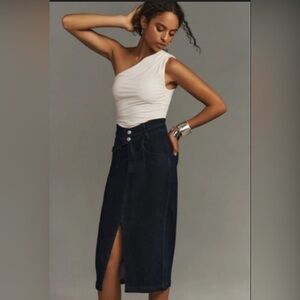 Pilcro The Arden Dark Blue Denim Open Pencil Skirt